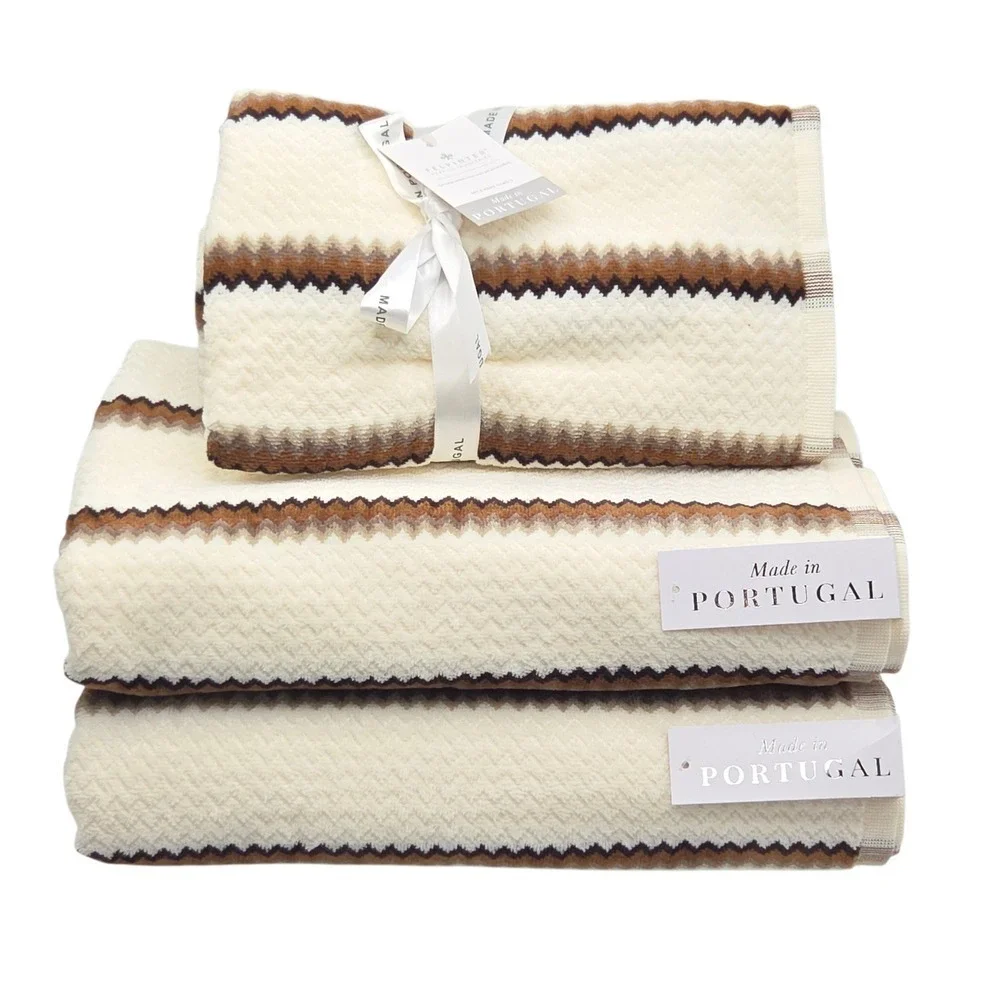 Felpinter 6pc Cotton Bath Hand Towel Set Chevron Stripe Cream Brown Portugal
